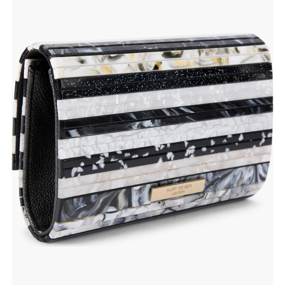 Kurt Geiger Black and White Striped Chevron Acrylic Crossbody Bag - Picture 3 of 5